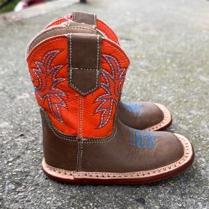 ROPER Kids Brown and Orange Cowboy Boots sz 2